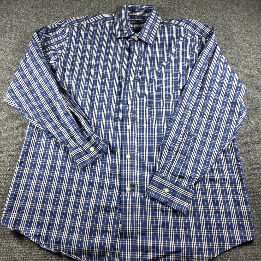 Magna Ready Shirt Mens L Blue Plaid Button Up Magnetic Plaid Oxford Pocket